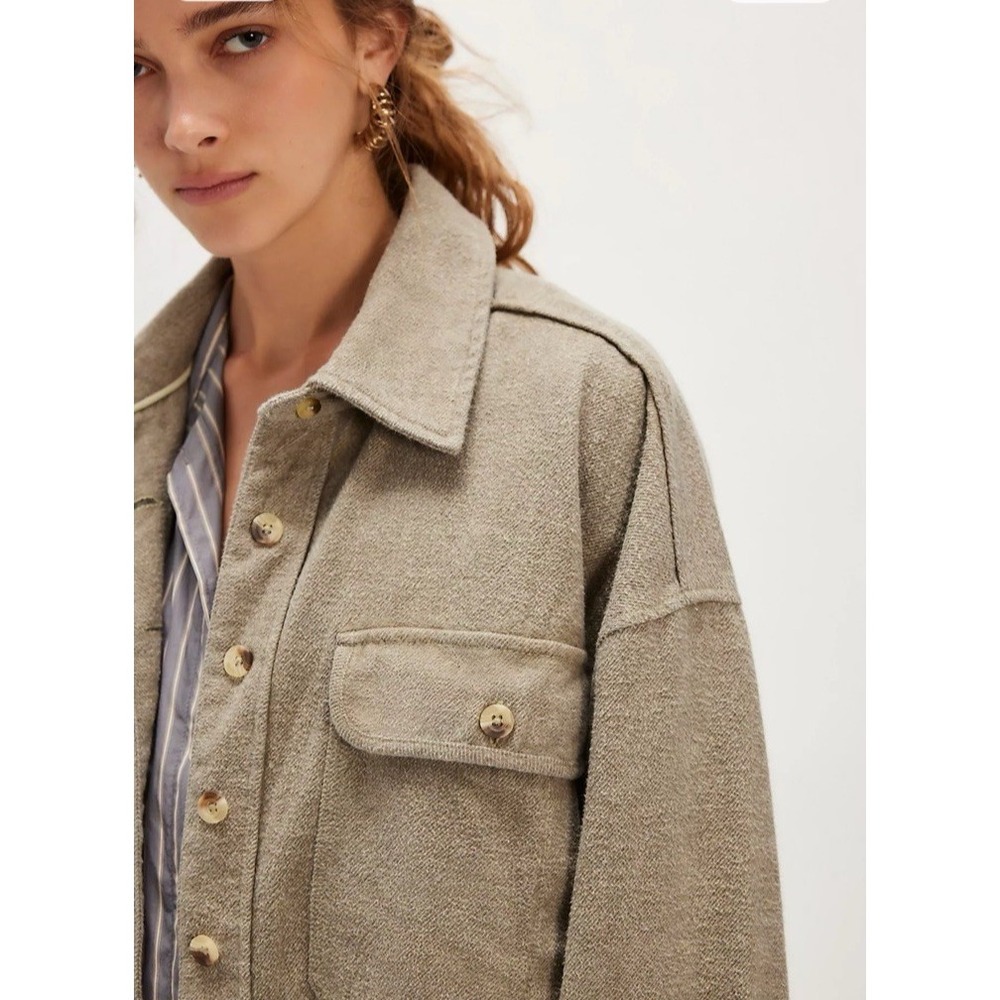 Free People We the Free Size Small Peached Twill Relax Shirt Jacket Green Combo - Picture 2 of 13